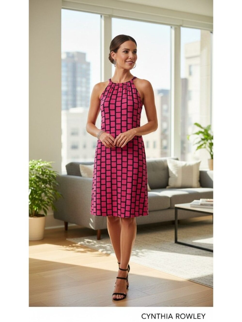 Pink & Black Halter Dress Mod-inspired retro Effortless Glamour Cocktail Party